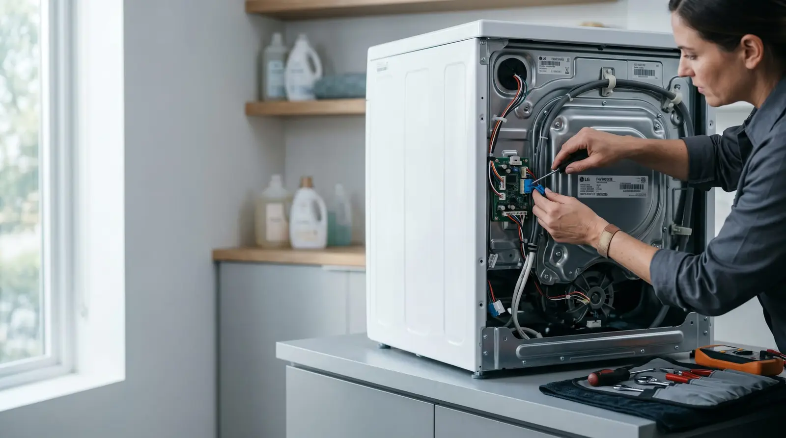 Técnico da Refrigeração Bars atendendo uma máquina de lavar em domicílio